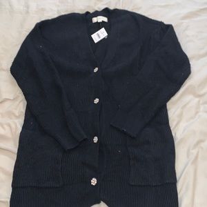 Black cardigan with jeweled buttons